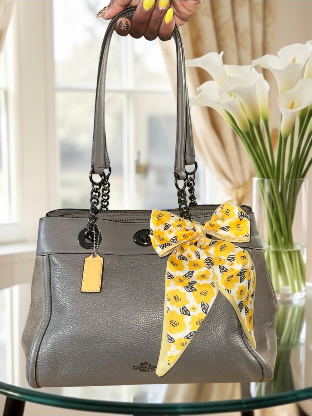 Coach Eddie Grey Pebbled Leather w. Suede Panels Turnlock Shoulder Bag - Picture 1 of 12